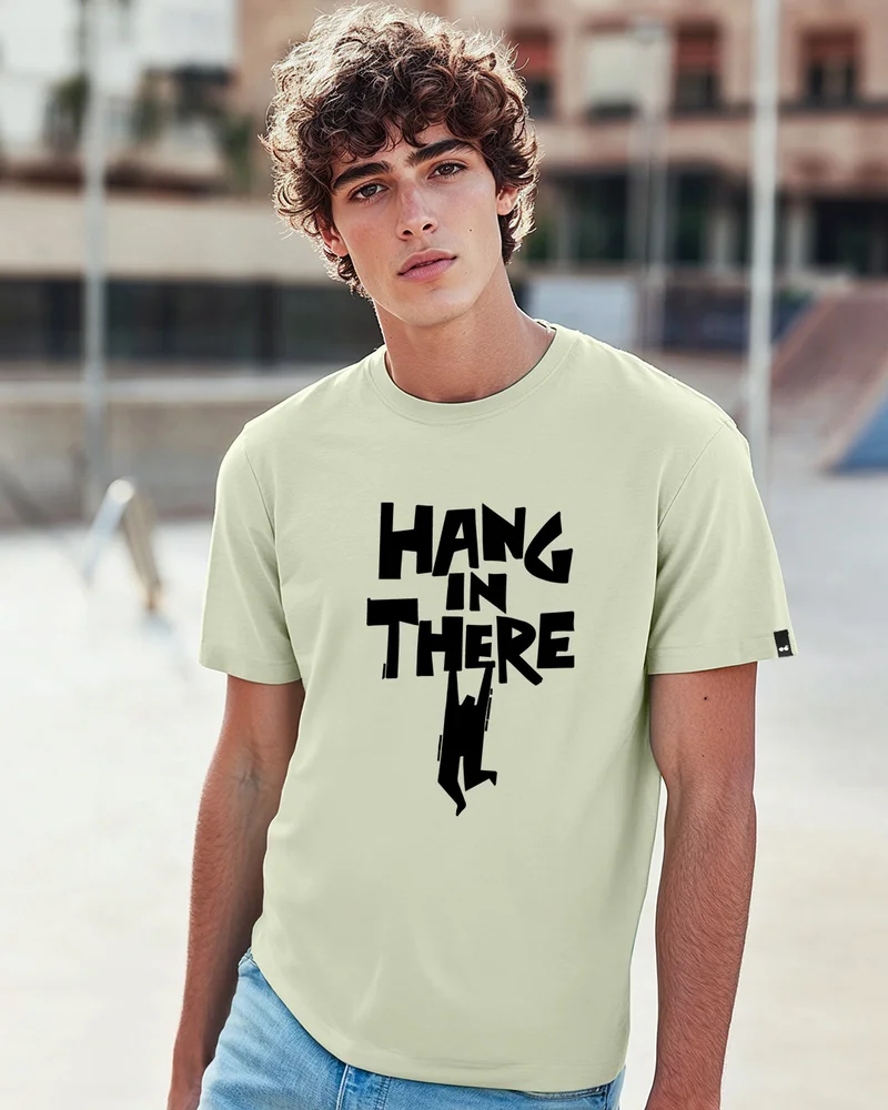 bewakoof Men's Fog Green Hangin There Graphic Printed T-shirt